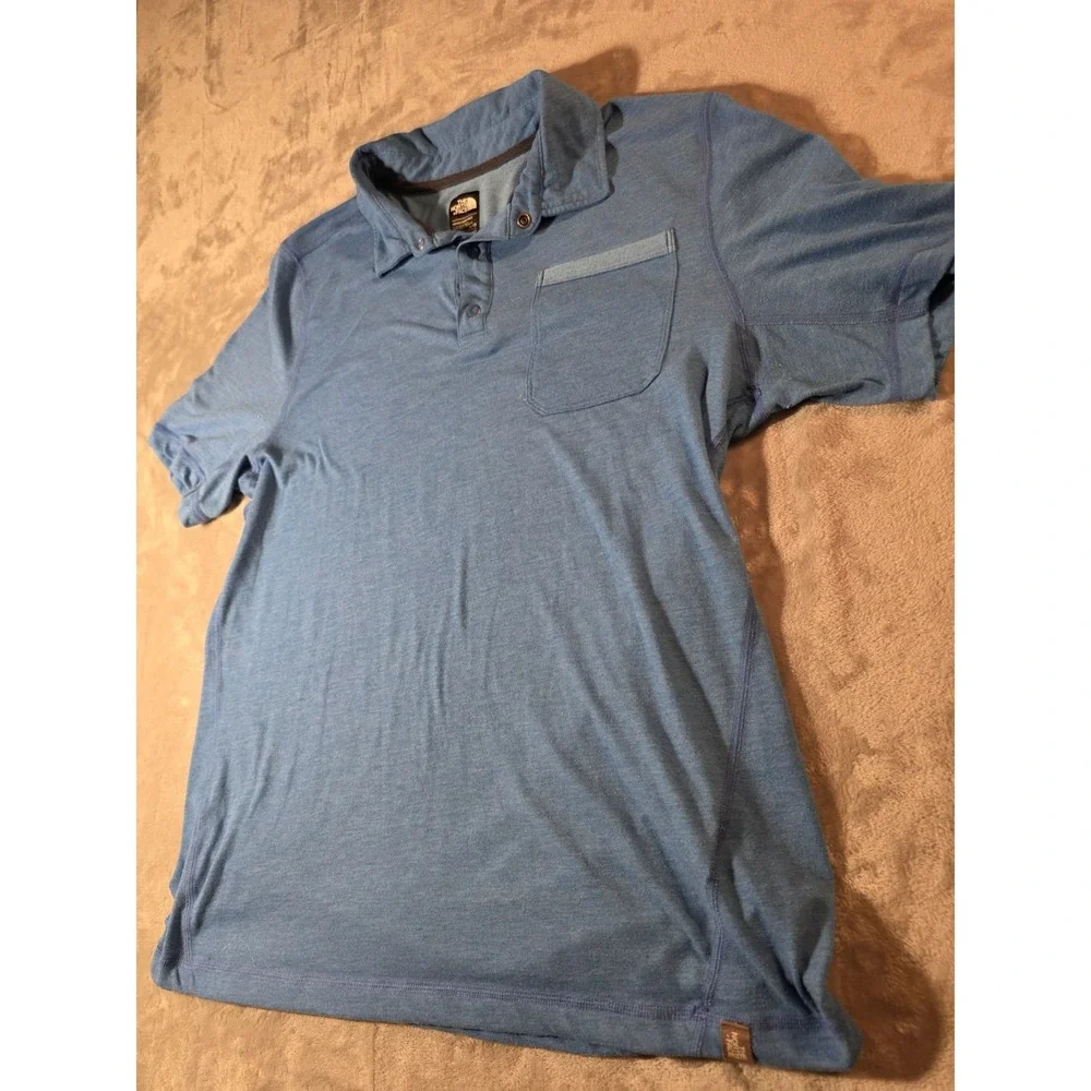 The North Face FlashDry Polo Shirt Men Large Blue Performance Pocket Golf Outdoo